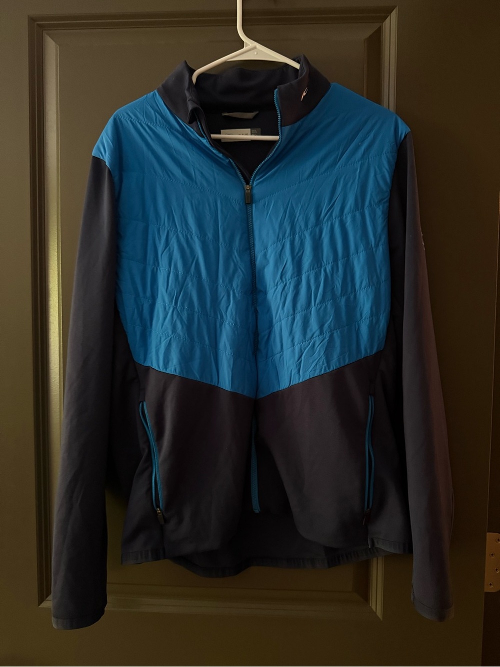 Men's Blue and Navy Quilted Zip-Up Sweater Jacket